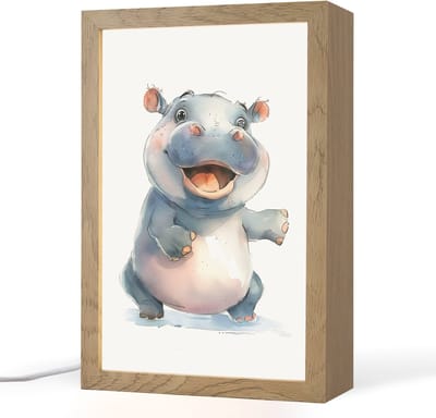 Nachtlampje 20x30 cm - Kinder lampje - Nijlpaard - Baby dier - Dieren - Tafellamp kinderkamer - Slaapkamer lamp - Bedlamp kinderen - Kinderlampje stopcontact - Wandlamp babykamer - Nachtlampjes