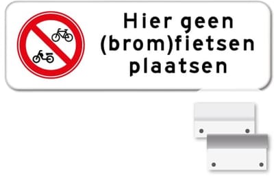 Bord geen (brom)fietsen plaatsen - Weerbestendig Aluminium - 40x15 cm - Bevestiging: Met muur-/ wandmontage beugels