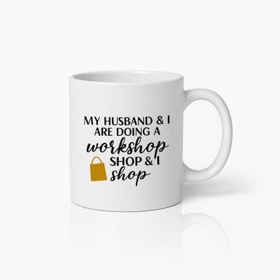 Grappige Winkel Mok 330ml – Mijn Man en Ik Doen een Workshop Koffiebeker – Humoristisch Cadeau voor Vrouwen