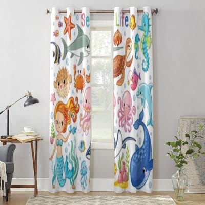 Zeedieren En Zeemeerminnen Raamgordijn Voor Kinderkamer Thuis Jaloezieën Gordijnen Voor Woonkamer Slaapkamer Raamgordijnen 135W x 60H(cm) x1
