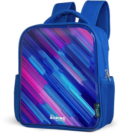 NoBoringSuitcases.com® - Rugzak blauw - Schooltas jongens - Neon - Strepen - Abstract - Blauw - Roze - Kinder rugtas jongen - Boekentas kind - Kinderrugzak voor school - Schoolrugzak