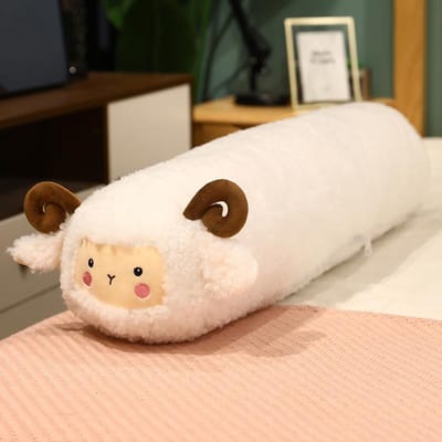 Oreiller Poupée Mouton Peluche Alpaga Poupée de Chiffon Oreiller Long Poupée pour Enfants pour Dormir 80CM blanc