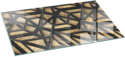 Tulup Kachel Vloerplaat - Geometrie met hout Vloerplaat Openhaard - 140 cm x 70 cm - Bruin Vloerplaat Voor Houtkachel - Rechthoek Kachel Vloerplaat - Vloerplaat Voor Kachel - Plaat Onder Houtkachel - Onderplaat Kachel