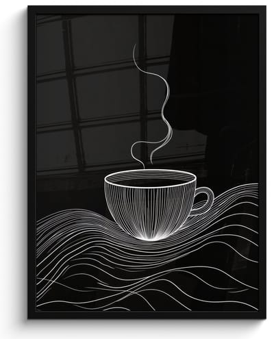 Fotolijst inclusief poster - Posterlijst 50x70 cm - Posters - Lijntekening - Koffiekop - Zwart - Foto in lijst - Keuken decoratie muur - Wanddecoratie accessoires - Muurdecoratie - Schilderijen