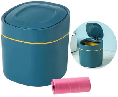 Kleine Rechthoekige Prullenbak voor Bureau, Tafel of Badkamer - Mini Afvalmandje Blauw