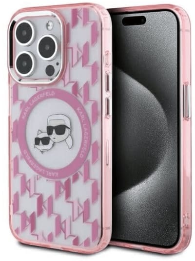 Karl Lagerfeld - Backcover iPhone 16 Pro - Magsafe IML metal monogram kc - Roze
