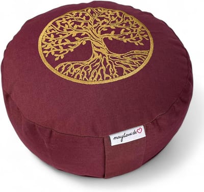 Meditatiekussen - Yogakussen Zitzak - Mindfulness Oefenen - Levensboom Borduursel - 33x15 cm - Pruim
