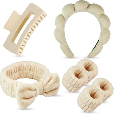Verzorgingsset voor Haar met Zachte Haarband, Fleece Polsbanden en Haarclip - Comfortabel en Stijlvol voor Elke Gelegenheid
