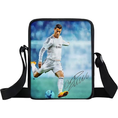 Jongens & Meisjes Bedrukte Ronaldo Sport Schoudertas CR Kinderen Casual Tote Telefoon Tas Voetbalster Mannen & Vrouwen Boodschappentas gray
