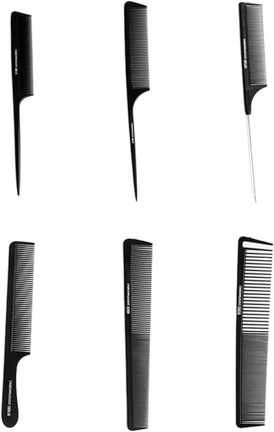 Haarkam Set - Kapperskammen Styling - Dagelijks Haar Stylen - Antistatisch Hittebestendig - 6 Stuks - Zwart