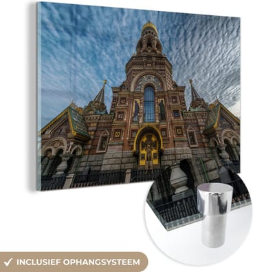 ® Glasschilderij 180x120 cm - Schilderij acrylglas - De historische Kerk van de Verlosser op het Bloed in het Europese Rusland - Foto op glas - Muurdecoratie woonkamer - Wanddecoratie slaapkamer - Schilderijen