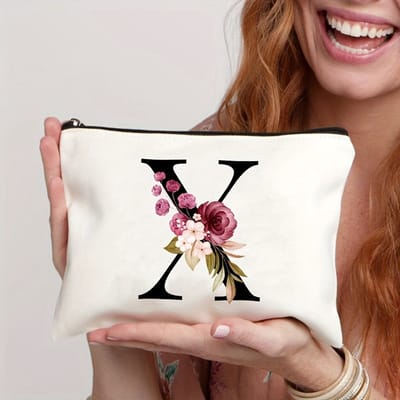 Gepersonaliseerde make-up tasjes van A tot Z - Verjaardagscadeaus - Unieke cadeaus voor bruiden en bruidsmeisjes, met bloemenmotieven, geschikt als bedankjes en voor het organiseren van cosmetica,De letter X