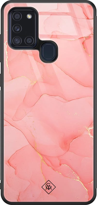 Casimoda® hoesje - Geschikt voor Samsung Galaxy A21s - Marmer Roze - Luxe Hard Case Zwart - Backcover telefoonhoesje - Roze