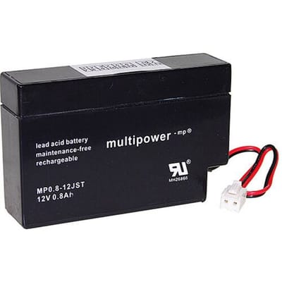 multipower PB-12-0,8-JST Loodaccu 12 V 0.8 Ah Loodvlies (AGM) (b x h x d) 96 x 62 x 25 mm Contactpolen Onderhoudsvrij, Geringe zelfontlading