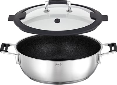 Serveepan Antiaanbak - Koekenpan Met Deksel - Veelzijdig Koken - Krasbestendige Laag - 28 cm Diameter - Zilver