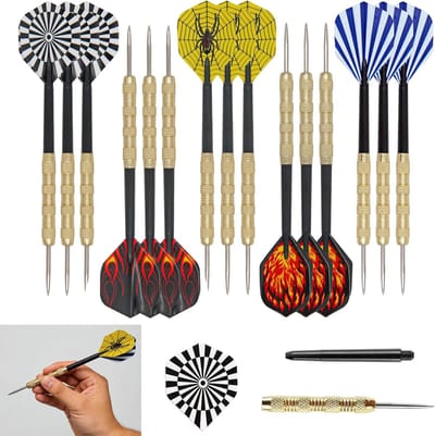 15-delige set kleurrijke dartpijlen met stalen punt, aluminium assen en scherpmaker voor beginners en recreatieve spelers