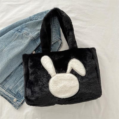 Sac fourre-tout mignon en peluche de grande capacité pour femmes Nouvelle tendance de la mode Sac à bandoulière Sac à main décontracté simple black
