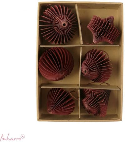 Imbarro - Hangende Ornamenten - Aubergine - Set/6 - Papier - 5cm