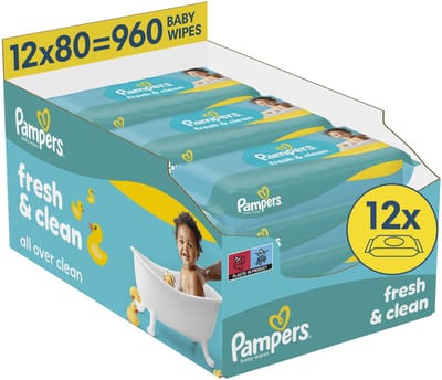 Pampers Fresh Clean - Billendoekjes - Schoon Van Top Tot Teen -12 Verpakkingen van 80 Doekjes = 960 Babydoekjes