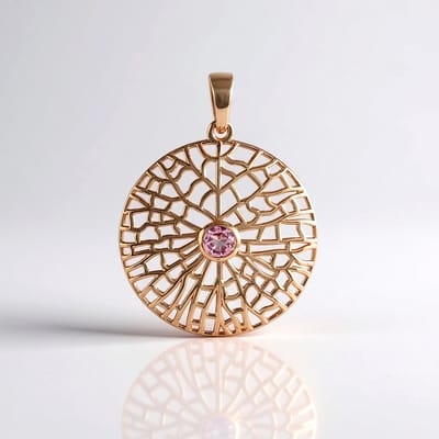Cavill - Zilveren hanger met Nigeriaanse roze toermalijn 0 216 ct - 925 Sterling zilver rosé verguld - filigraan open raster design - 33x25 mm