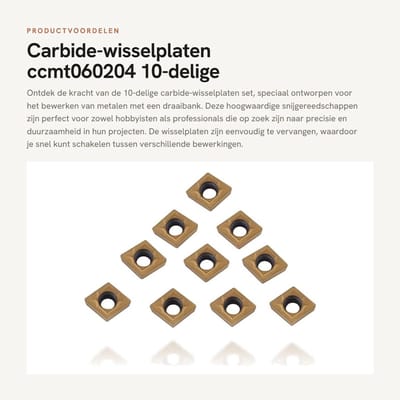 Dailygoods- Wisselplaten 10-delige Set - Hardmetalen Snijgereedschappen - Draaibank Inzetstukken - Lange Levensduur - 10 x 6 x 2,5 mm - Geschikt voor Staal - Snijplaten