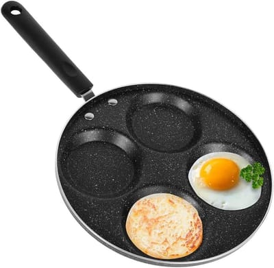 Pannenkoekenpan met 4 gaten - Omelet pan - Ontbijt maken - Anti-aanbaklaag - 41 cm lang - Zwart