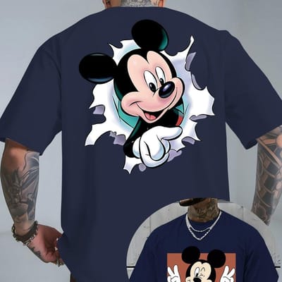 Zomer 2025 Heren Disney Mickey Mouse Patroon T-shirt Dagelijkse Vrije Tijd en Thema Activiteiten Kleding 100% Puur Katoen Bedrukt T-shirt 2XL white