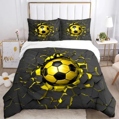 Voetbal dekbedovertrekset, zachte dekbedsets en kussenslopen voor tieners, eenpersoons/tweepersoons/queensize/kingsize dekbedovertrek en kussensloop EU single(135x200cm) black