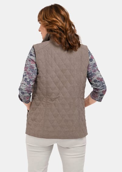Tijdloos doorgestikt vest van suède met kraag - taupe - Gr. 22 van Goldner Fashion