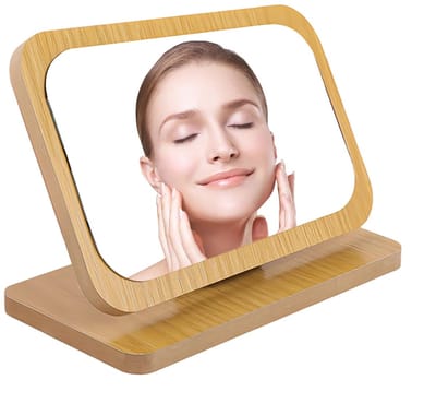 90° Draaiende Staande Spiegel, Kleine Vouwbare Rechthoekige Houten Spiegel voor Staande Make-up Tafel, Slaapkamer, Kantoor