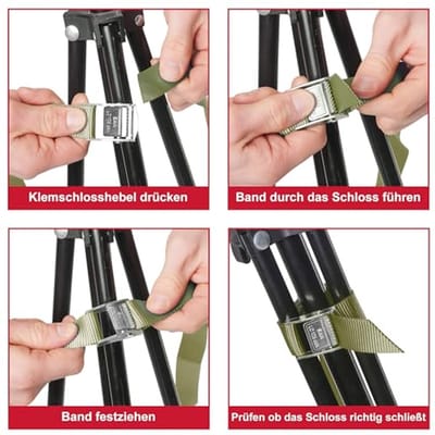 Spanbanden Set van 6 met Klemsluiting - Belastbaar tot 250 kg, 6 m x 25 mm, Olijfgroen