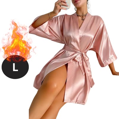 Bovista Satijnen Jurk - Slipdress - Pyama Dames - Badjas - Ochtendjas - Kimono - Erotisch - Kamerjas - Roze L