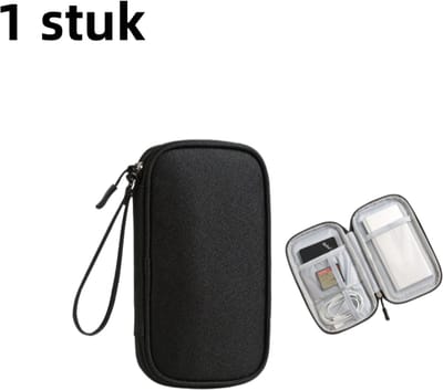 1 stuk - Opbergtas voor datakabel - geschikt voor oplader, mobiele stroom, oplaadkabel - reisschokbestendig - zwart (enkele laag)