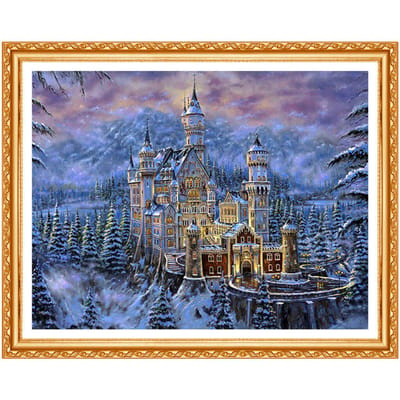 Broderie Diamant Forage Rond Complet Château d'Hiver 5d Peinture Diamant Point de Croix Décor Strass 20X30CM gray