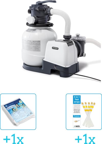 Intex 26646GS Zandfilterpomp - SX2100 - 6000 liter per uur inclusief Comfortpool Glasparels - Voor Filterpomp - 20kg (1 stuks) & WAYS Testrips (1 stuks)
