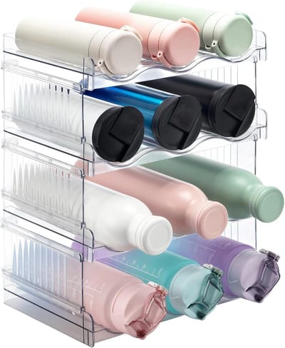 Famanu – Stapelbare flessenhouder 4-pack – Waterfles organizer voor koelkast en keukenkast – Elk rek geschikt voor 3 flessen