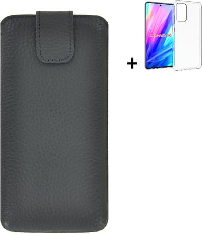 MoDo hoesje Geschikt voor Samsung Galaxy A52/ A52s/ A52s 5G - Leer Etui met Siliconen Back Cover – Geribbeld zwart met transparant