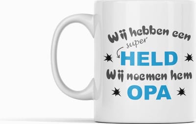 Passie voor stickers Witte koffie mok / beker met tekst: Wij hebben een super held wij noemen hem Opa