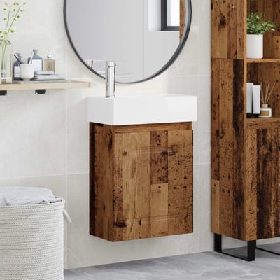 vidaXL - Badkamermeubel - met - kraan - Oud - hout - 45,5 - x - 22,5 - x - 84 - cm