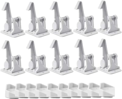 Allecto Plus - Kinderbeveiliging set van 10 stuks voor kasten en laden - Veiligheid voor jonge kinderen - Onzichtbare kastbeveiliging - Montage zonder boren en schroeven - Wit - Voorkom ongelukken met kinderen - Beschermende kastsloten