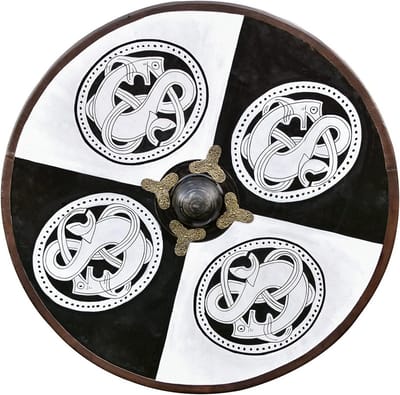 Houten Ronde Vikingschild met Grijperbeschildering - Middeleeuwse Decoratie