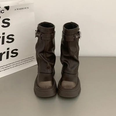 Plateauhak Middenkuitlaarzen Dames Mode Dames Ritsen aan de Zijkant Ridderlaarzen Nieuwe Herfst Winter Dames Schoenen met Dikke Zool 35 black