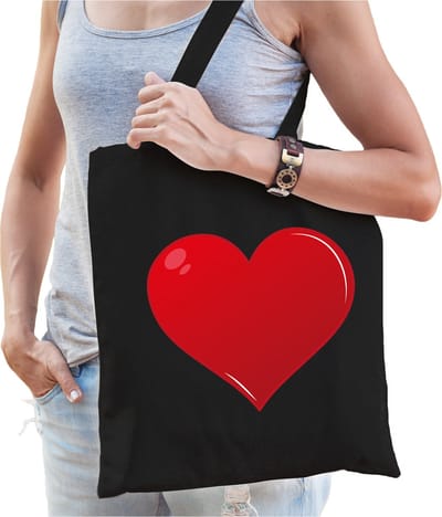 Hart voor de zorg katoenen cadeau tasje zwart voor dames - kado tas / tasje / shopper