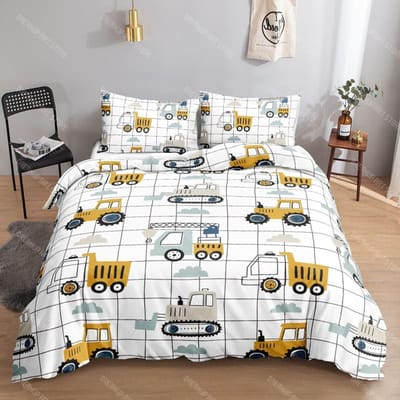 Graafmachine Dekbedovertrek Set Twin Queen Size Tieners Cartoon Vrachtwagen Beddengoed Set Kinderkamer Decoratie Bouwvoertuig Dekbedovertrek EU Single 90x200cm