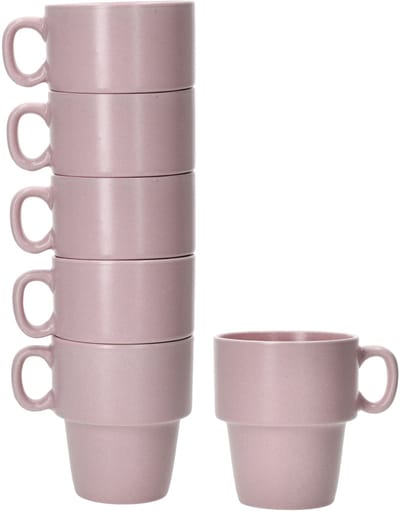Set van 6 koffiemokken Stata roze porselein - 11801