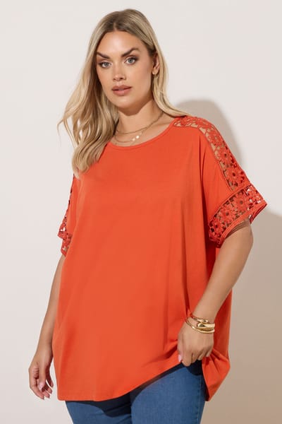 Yours Roest Oranje Haakmouw Boxy Tshirt Size 54-56