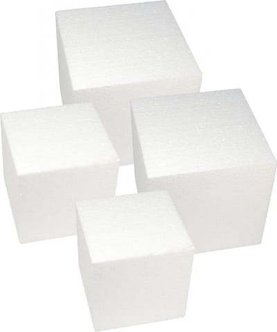 Rayher Piepschuim vorm/figuur kubussen - set van 4x - wit - 20 x 20 cm/15 x 15 cm - Hobby materialen