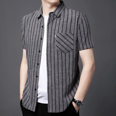 Zomer Heren Korte Mouwen Casual Middelblauw Gestreept Dunne Top met Kraag XXXXL
