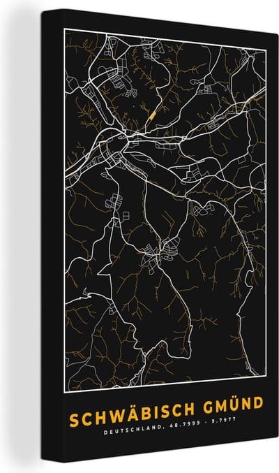 Canvas Schilderij Goud – Duitsland – Plattegrond – Gold – Stadskaart – Kaart – Schwäbisch Gmünd - 20x30 cm - Wanddecoratie