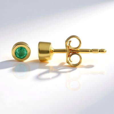 Cavill - Zilveren Oorbellen - 925 Sterling Zilver Verguld - Colombiaanse Ronde Smaragden 0,173 ct - Elegante Bezel Oorbellen